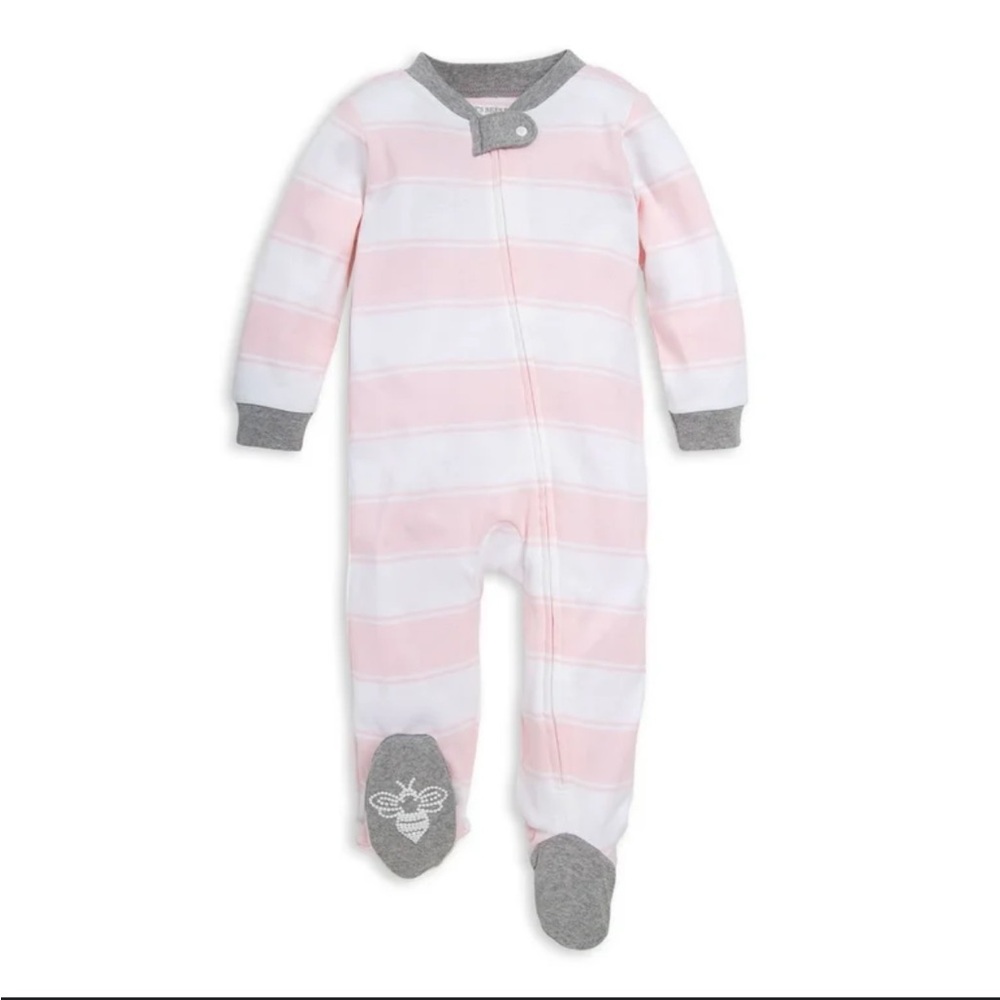 Burt's Bees Baby Pink and White Striped Footie